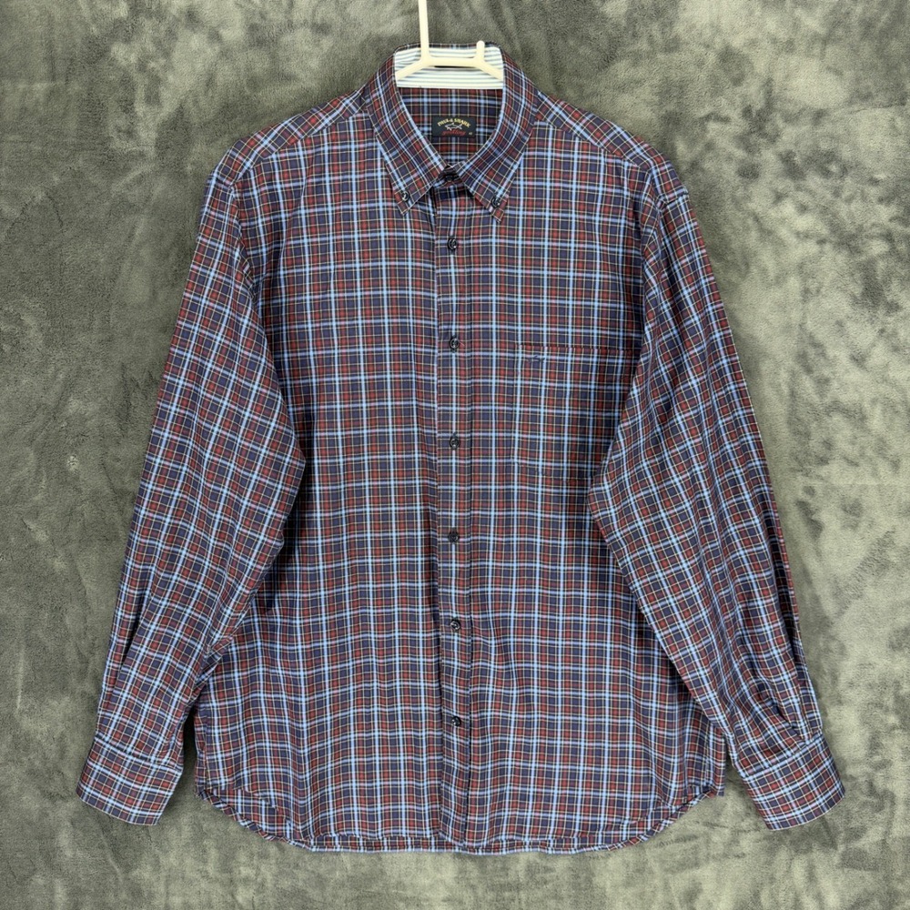 Paul & Shark Shirt Mens 42 Yachting Blue Red Plaid Button-Down EUC